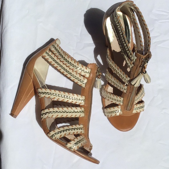 Reiss Cage Peep Toe Tassel Leather Heel 38